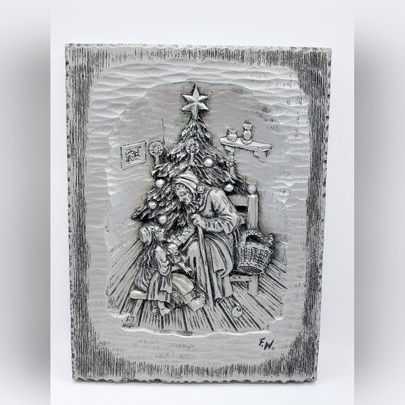 Vintage Pewter Engraving F.W. Christmas Scene - Picture 1 of 8